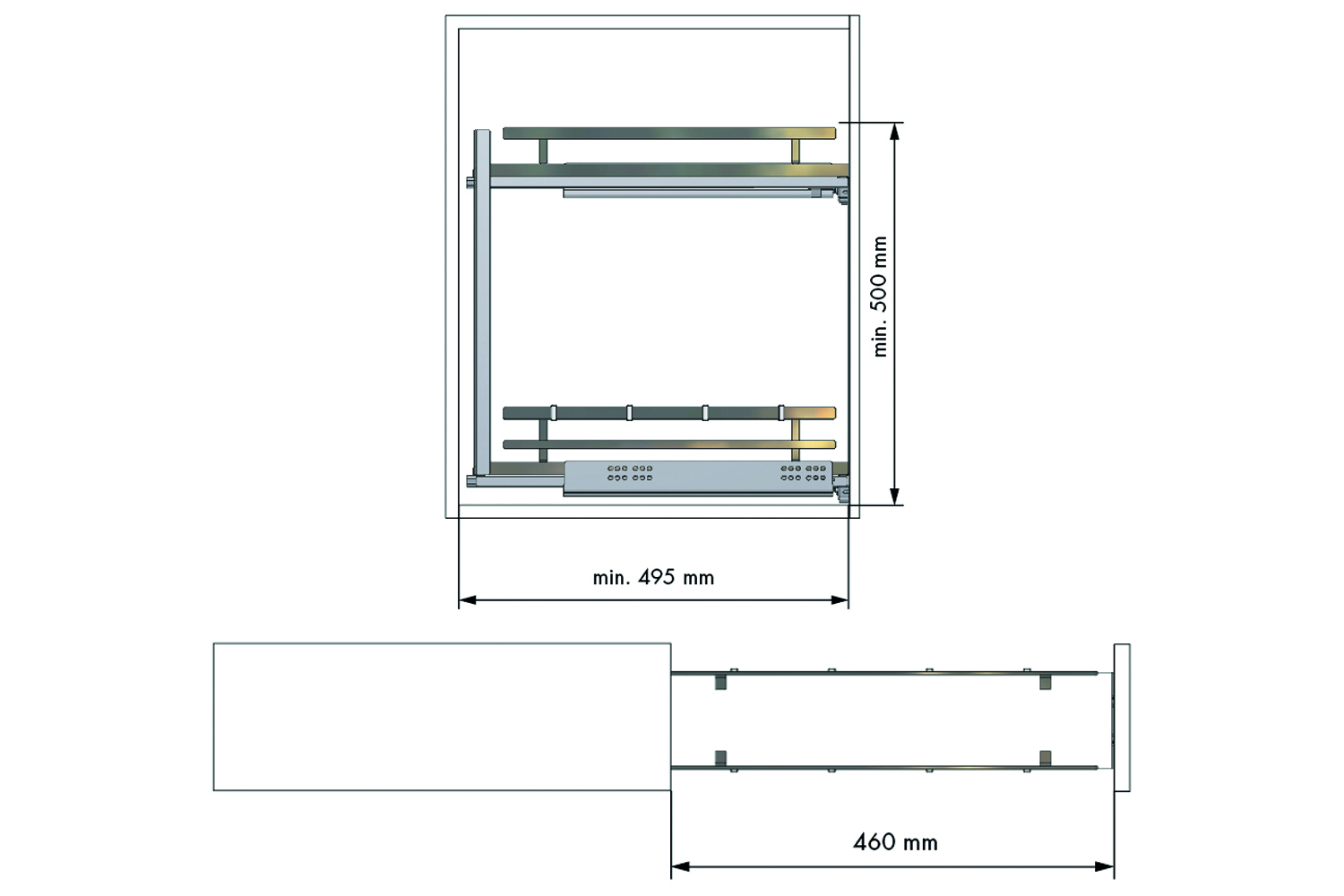Luxe antraciete uittrekmand - flessenrek - 2 niveaus - 200 mm