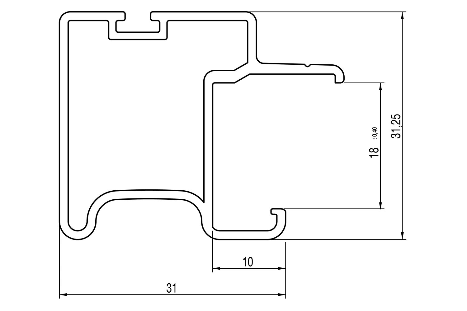 Greeplijst - voor junior 6 - 5200mm - aluminium - hoogglans wit - voor 18mm panelen - type c