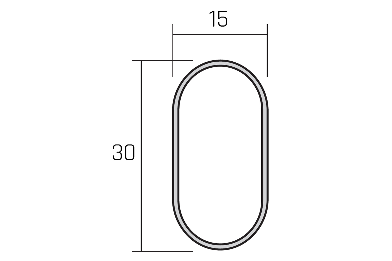 Kastbuis - ovaal - staal - zilver kunststof omhuld - h:30mm - b:15mm - l:448mm