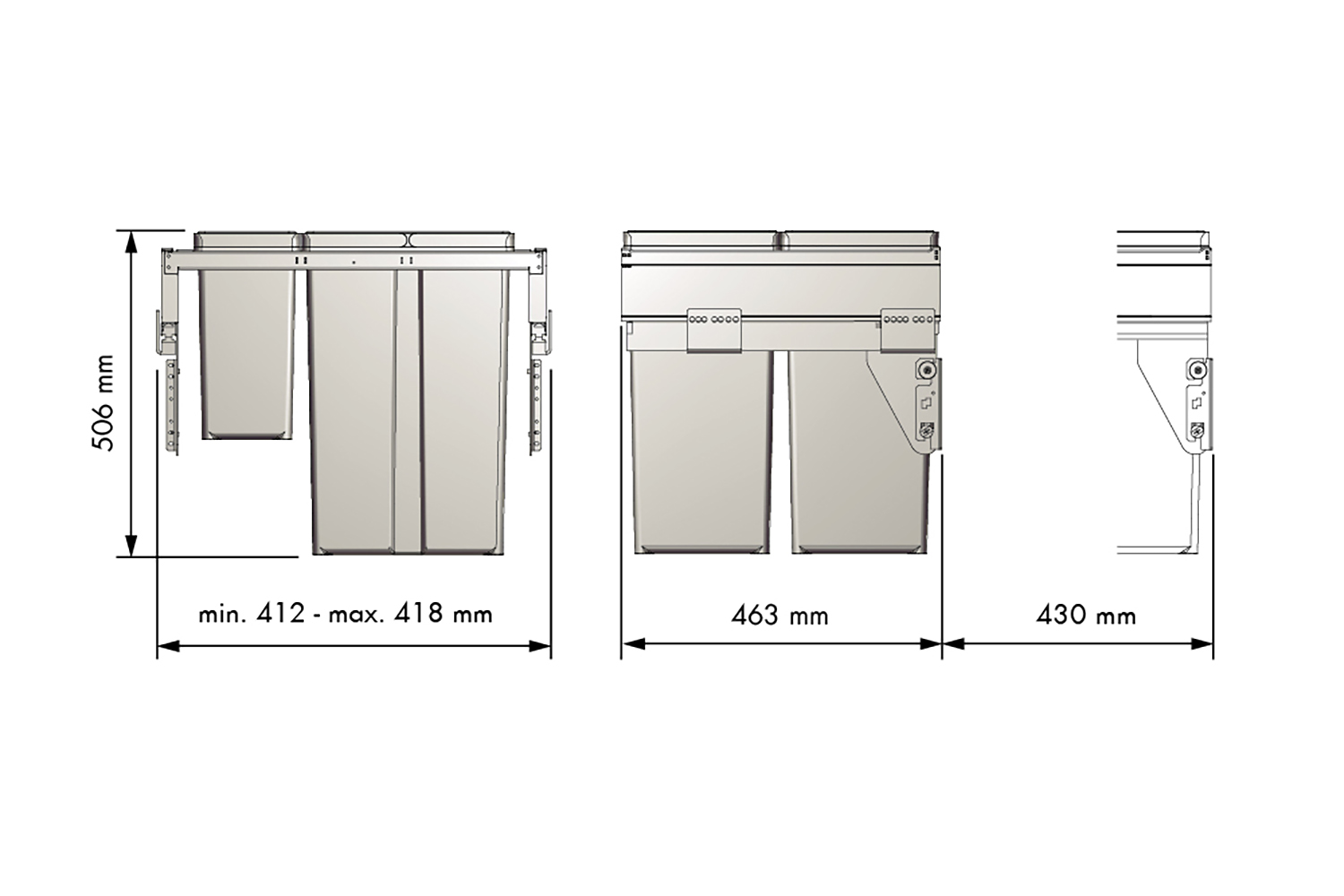 Antraciete inbouwprullenbak - 450mm - 2x29L