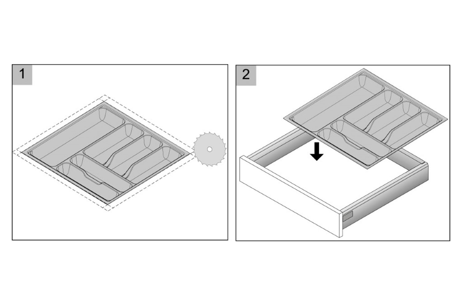 Zilvergrijze Hettich Orgatray bestekbak - 451-500mm breed - 441-520mm diep