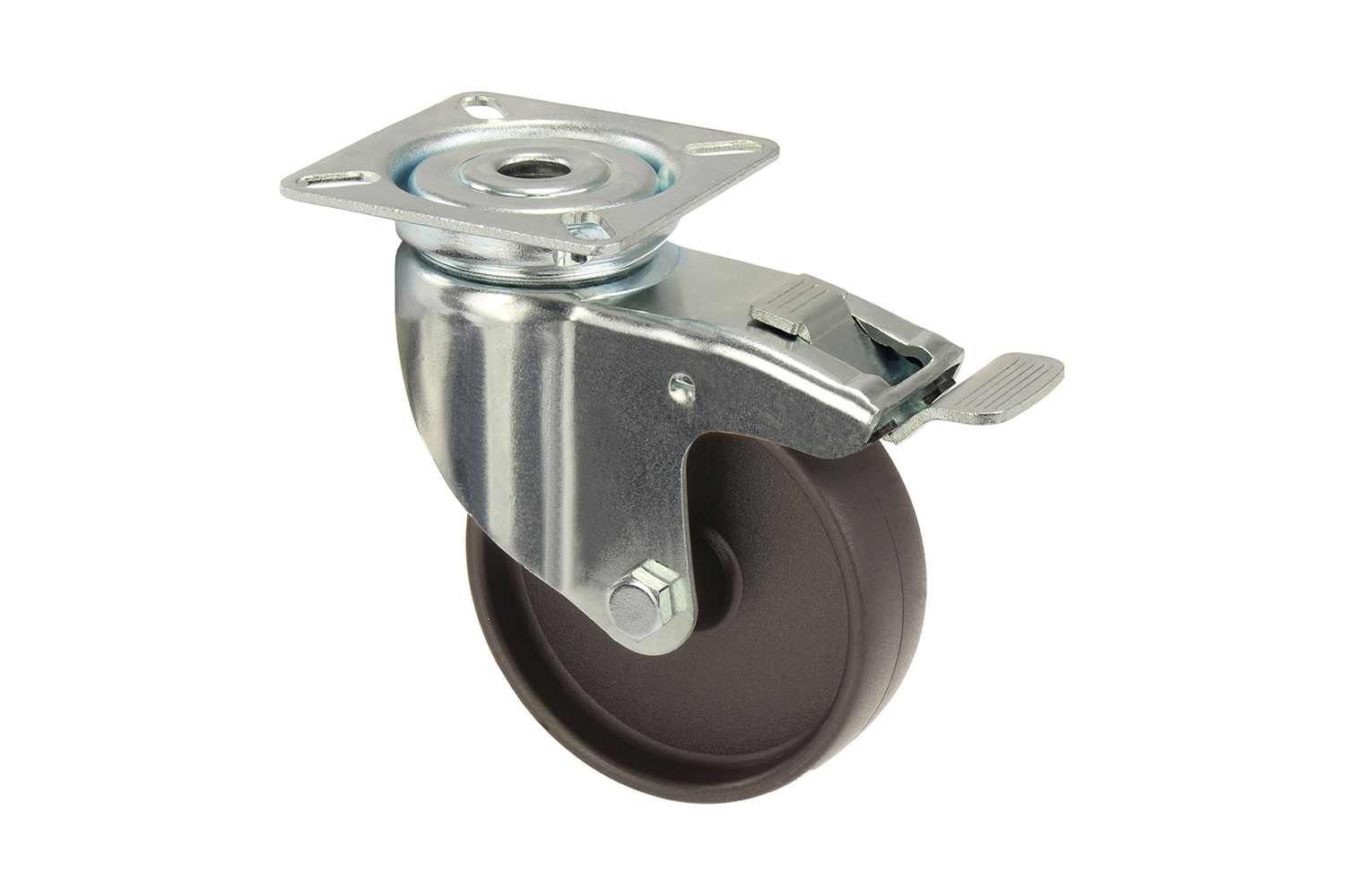 Verzinkte zwenkwielen met zwart nylon wiel - met rem