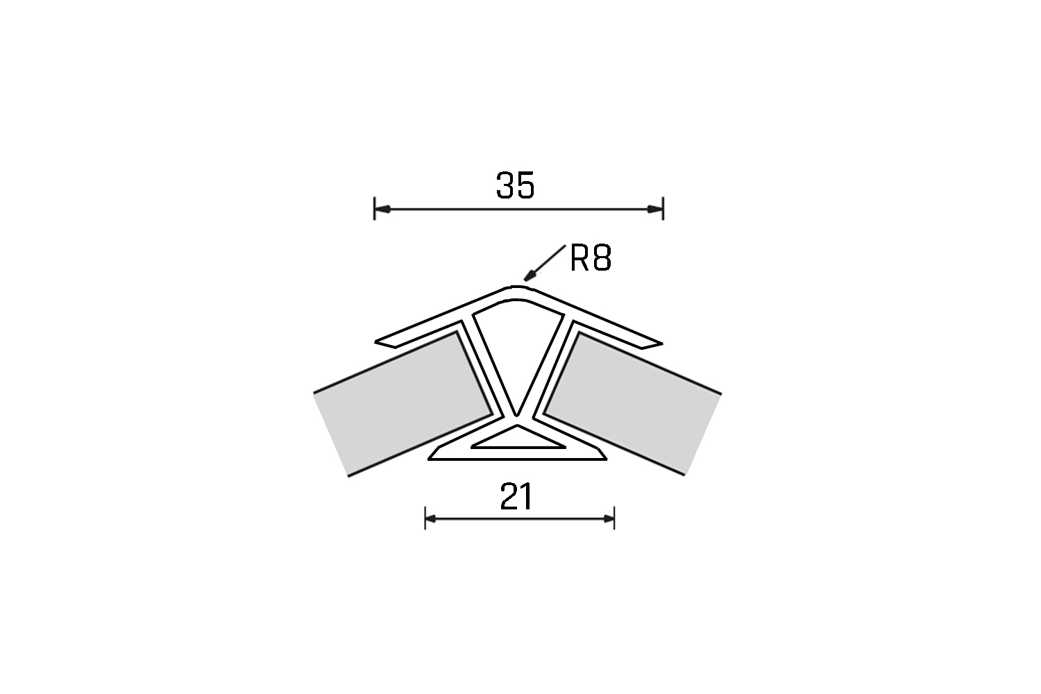 Plinthoek 45° /135° - rvs-look - binnen/buitenhoek - 150mm