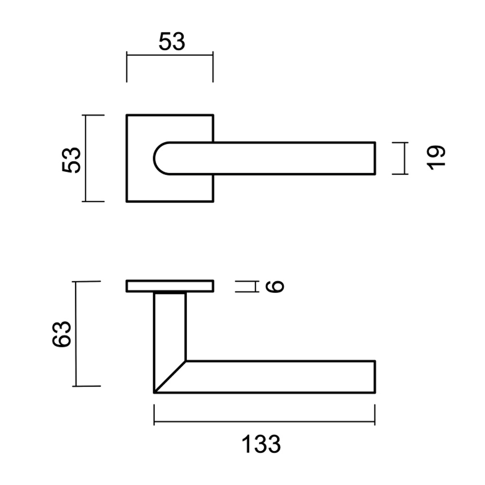 HDD deurklink Pro Flat Square I Shape 19mm - RVS