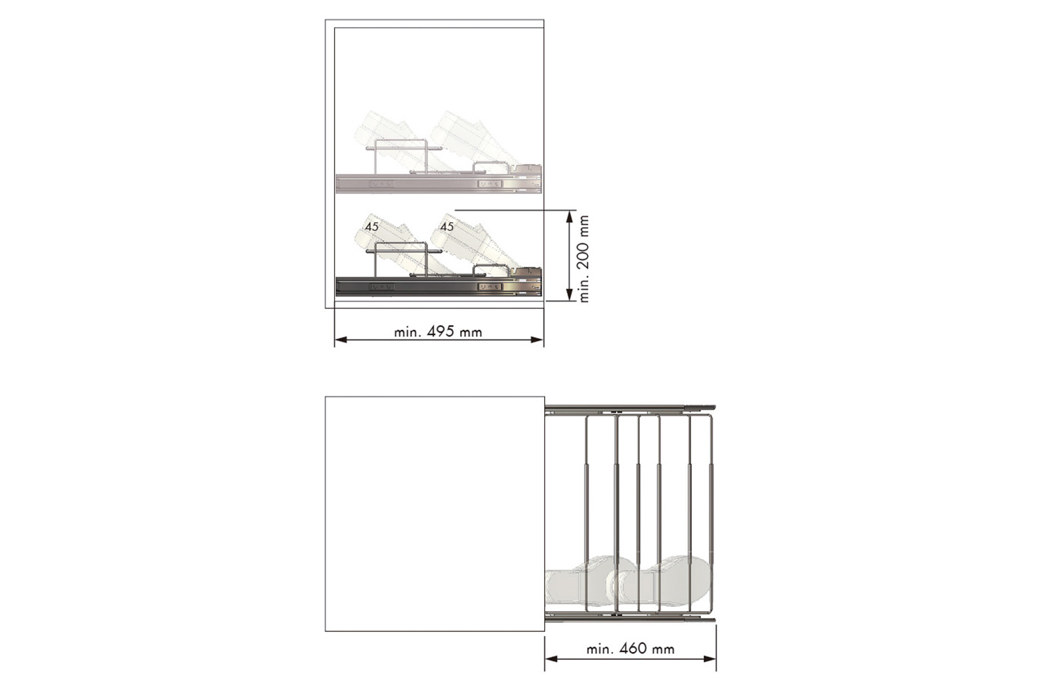 Uittrekbaar schoenenrek - basic - 450-650mm