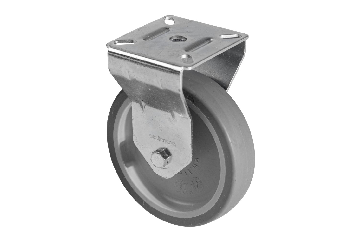 Apparatenbokwiel - grijs rubber - plaatbevestiging