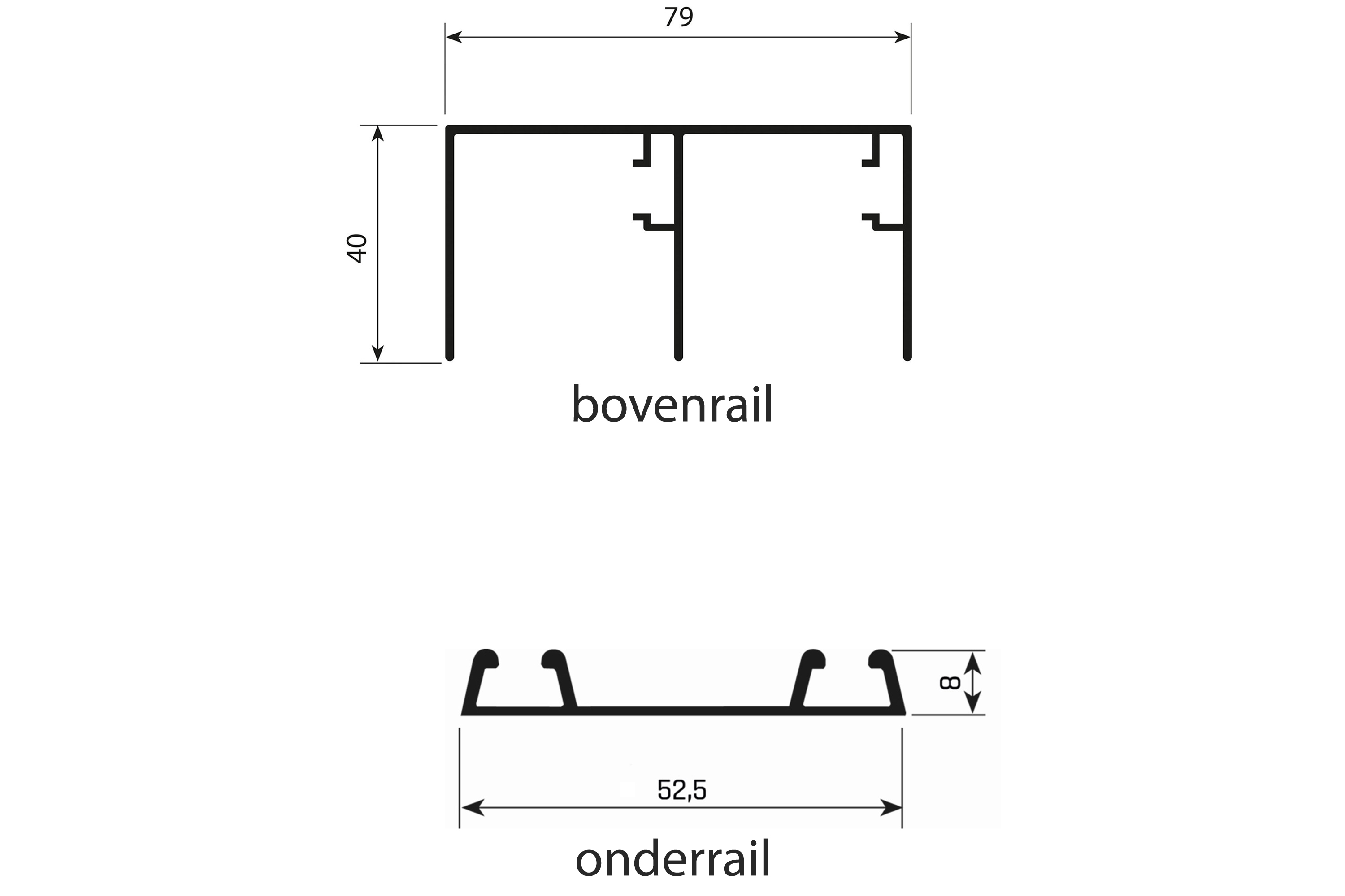 Set boven- en onderrail - junior 6 - 3m - mat zilver