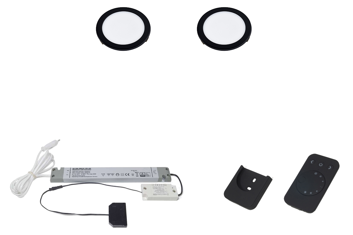 Led inbouw spot - moonlight emotion - set van 2 - 3000-6000k -  Ø58mm - mat zwart - 3,2w - 12v - incl. 30w trafo - afstandsbediening zwart