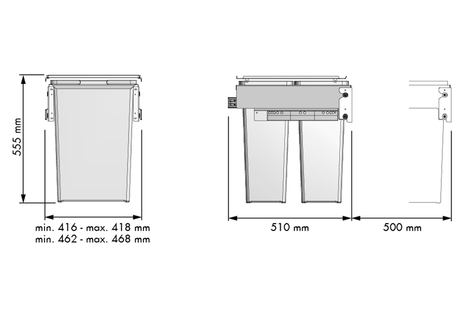 Inbouwprullenbak eco 2x35 liter - 500mm