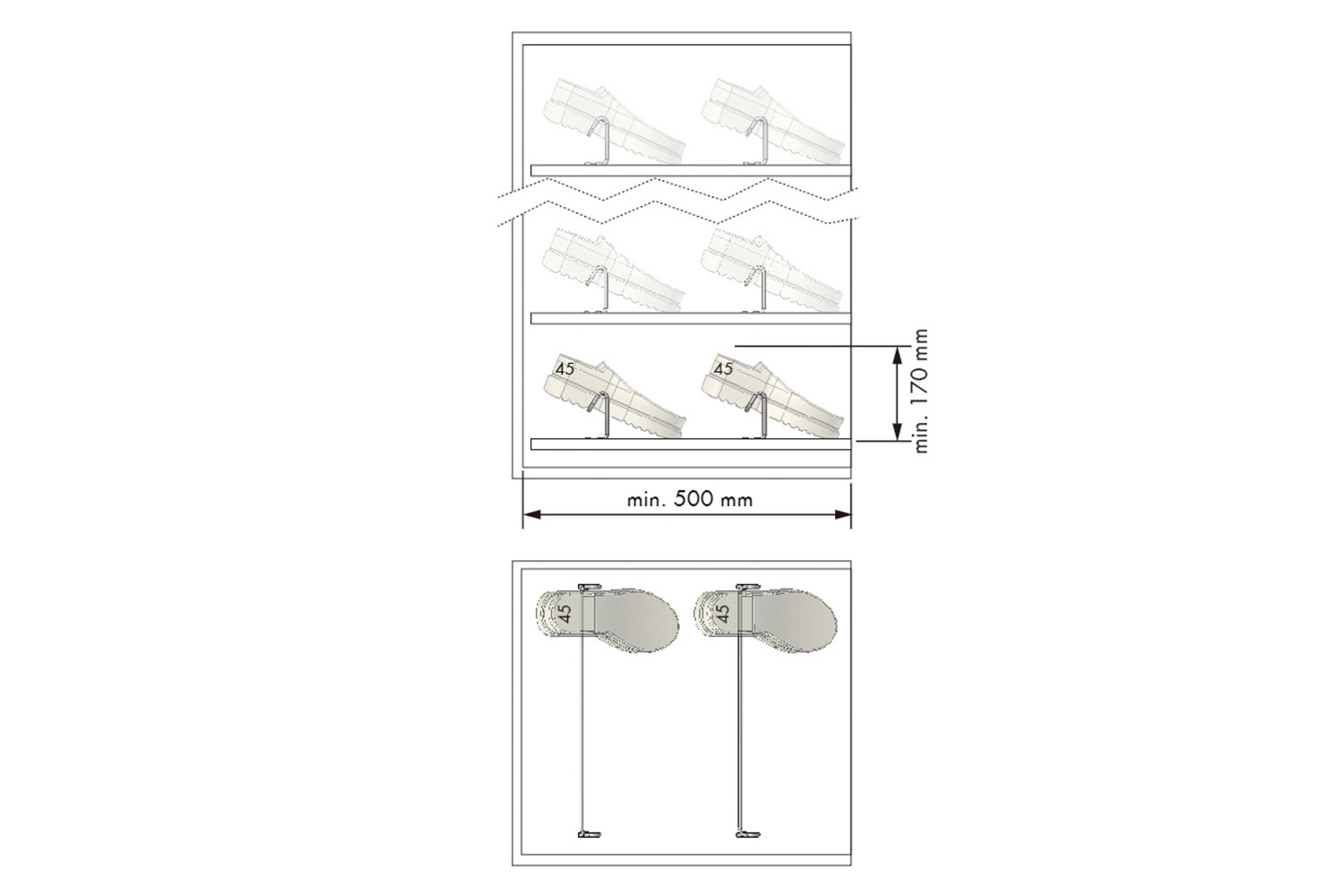 Schoenenrek - basic - montage: tweezijdig opschroefbaar - b:730mm - d:40mm - h:100mm