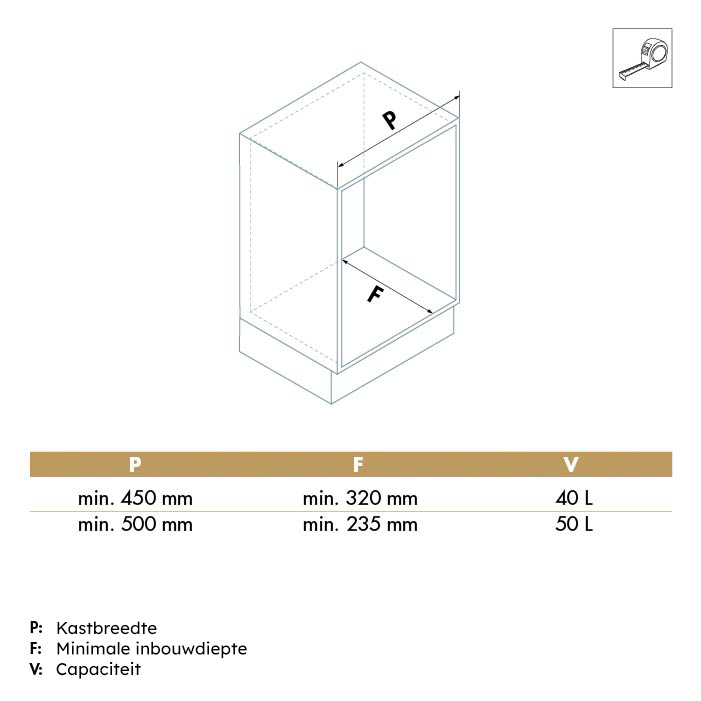 Uitneembare inbouw wasmand voor klepdeuren - 500mm