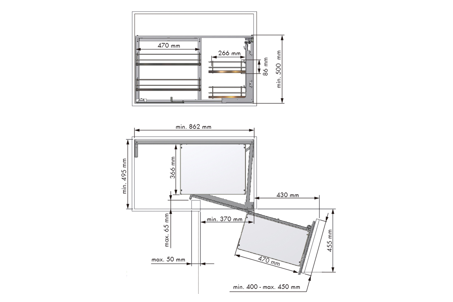 Moving corner - met plateaus - rechts - melamine/chroom