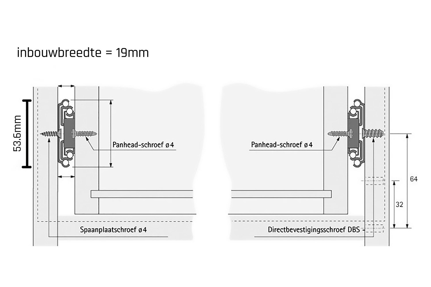 Ka53 kogelladegeleider set - 53mm hoog - 500mm