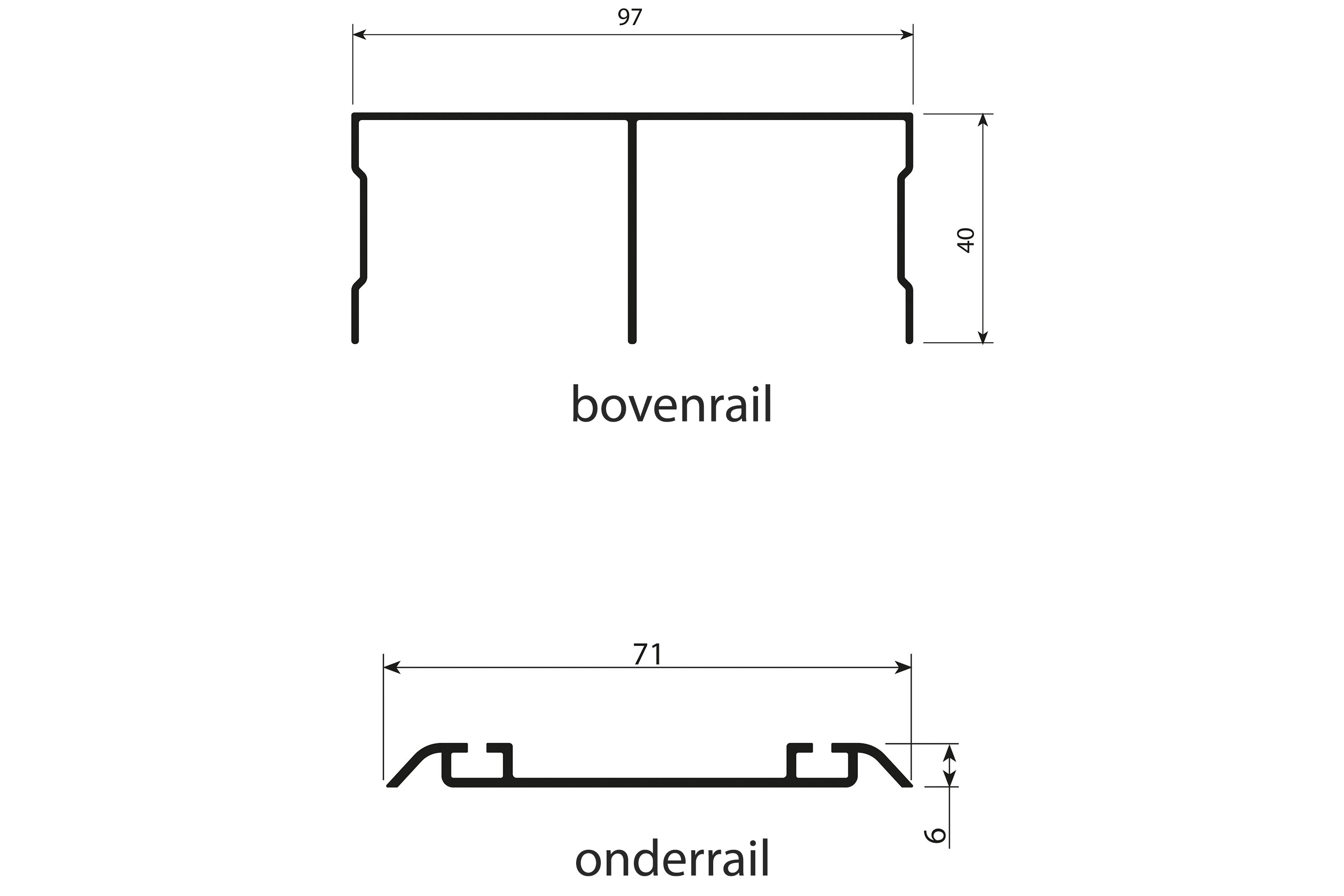 Set boven- en onderrail - junior 2S - 4200mm - glans wit
