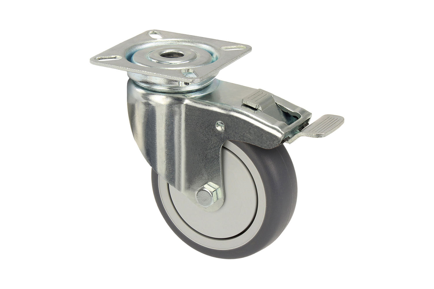 Verzinkte zwenkwielen met grijs rubber wiel - met rem