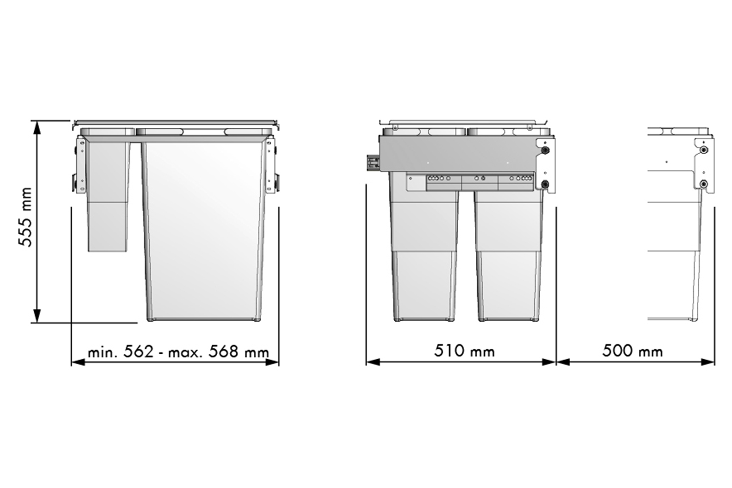 Inbouwprullenbak eco 2x8 en 2x35 liter - Kastbreedte: 600 mm