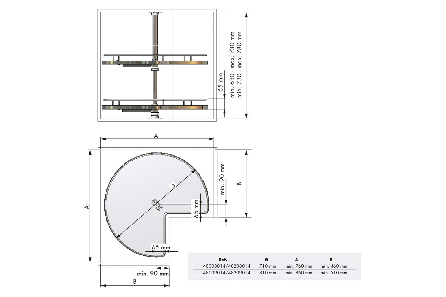 Draaicarrousel 3/4 rond met plateaus - Ø710mm