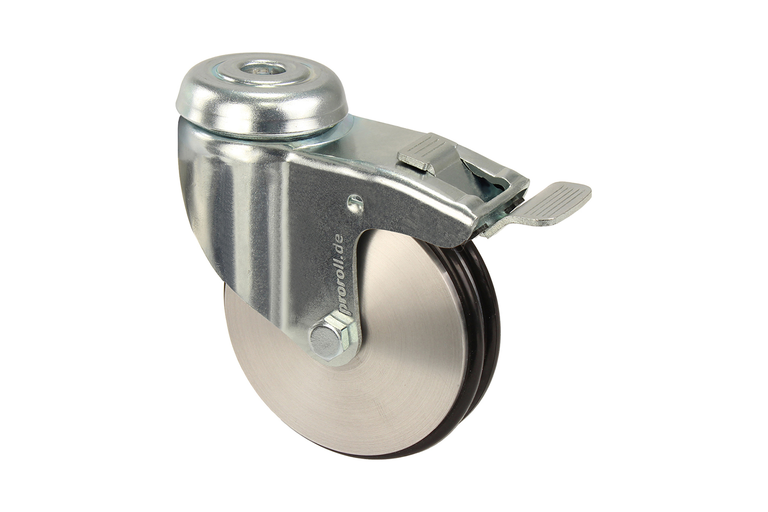 Verzinkte zwenkwielen met massief wiel - met rem - gatbevestiging