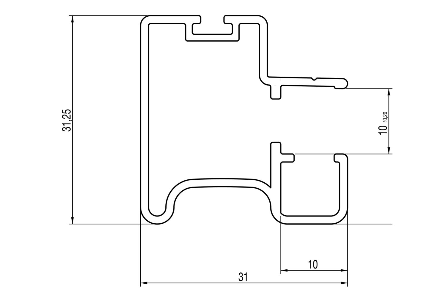 Greeplijst - voor Junior 6 - 5200mm - aluminium - mat-zilver - voor 10mm panelen - type c