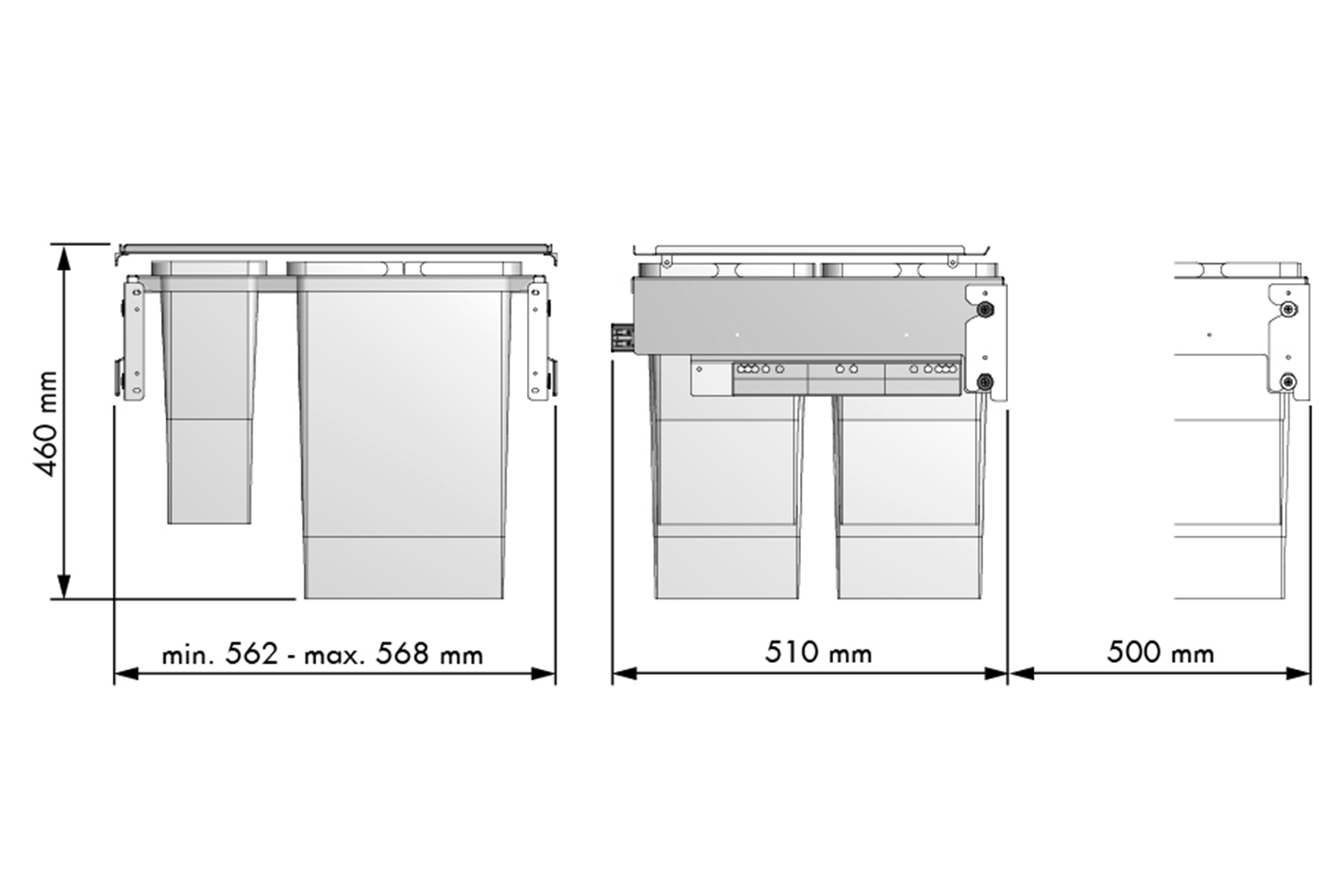 Inbouwprullenbak eco 2x8 en 2x24 liter - Kastbreedte: 600 mm