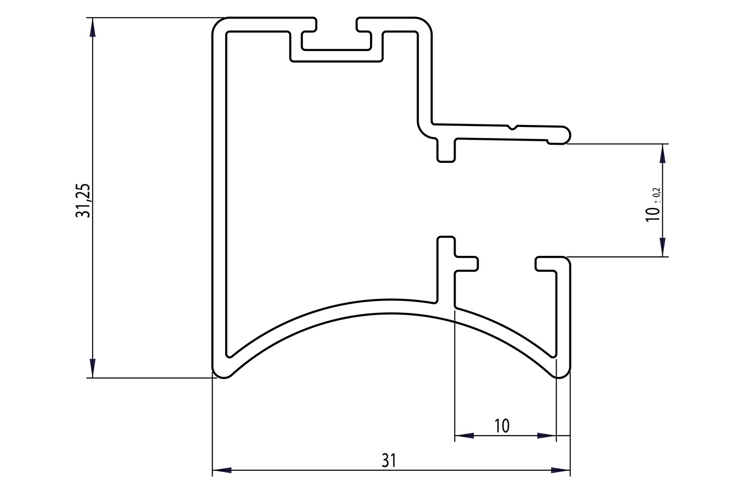 Greeplijst - voor junior 6 - 5200mm - aluminium - uw eigen ral-kleur - voor 10mm panelen - type a