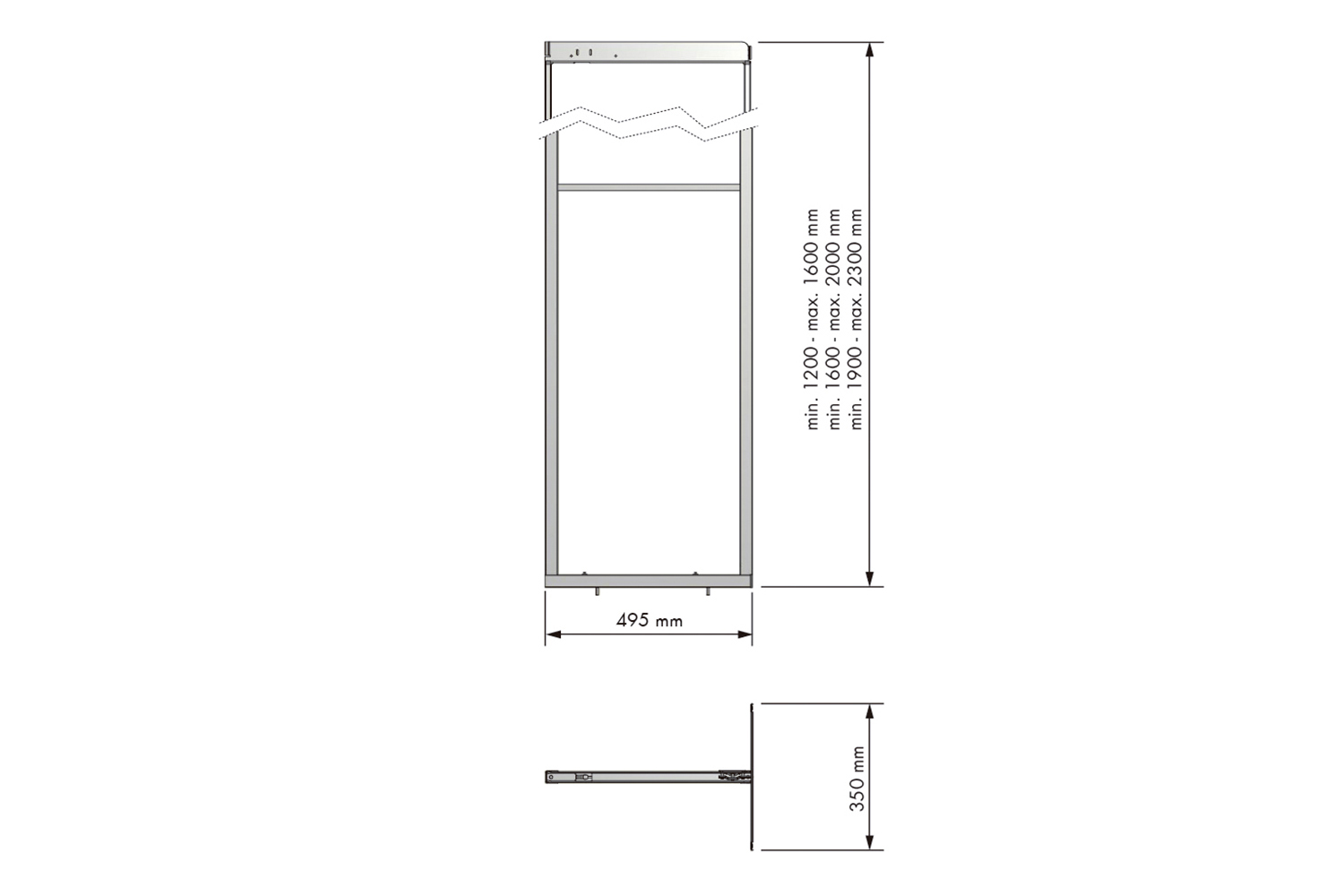 Apothekerskastframe - 190-230cm hoog - 450/500/600mm breed