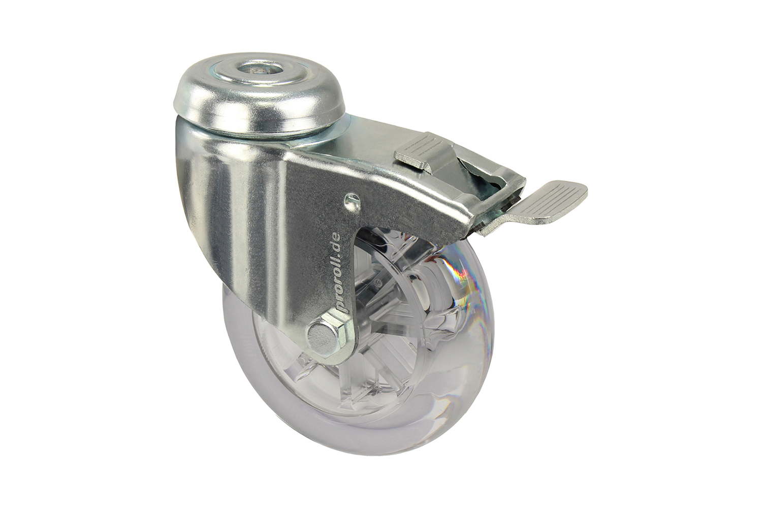 Verzinkte zwenkwielen met PU skate wiel - met rem - gatbevestiging