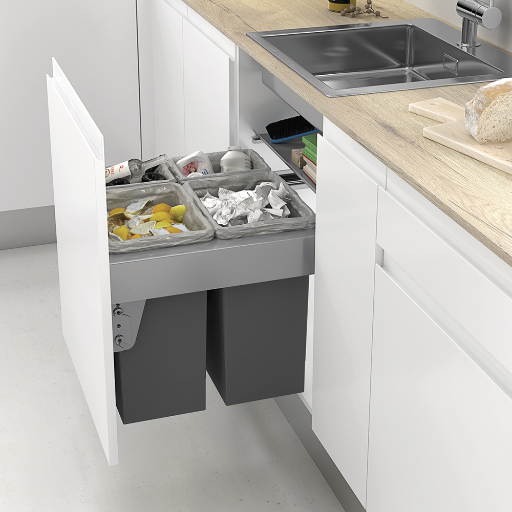 Inbouwprullenbak eco 2x8 en 2x24 liter - Kastbreedte: 600 mm