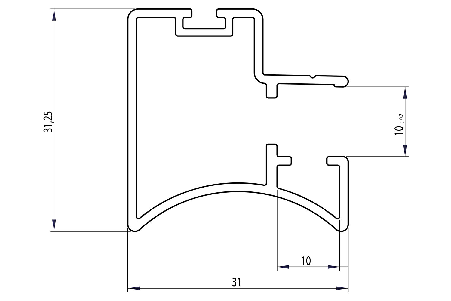 Greeplijst - voor Junior 6 - 5200mm - aluminium - goud - voor 10mm panelen - type a