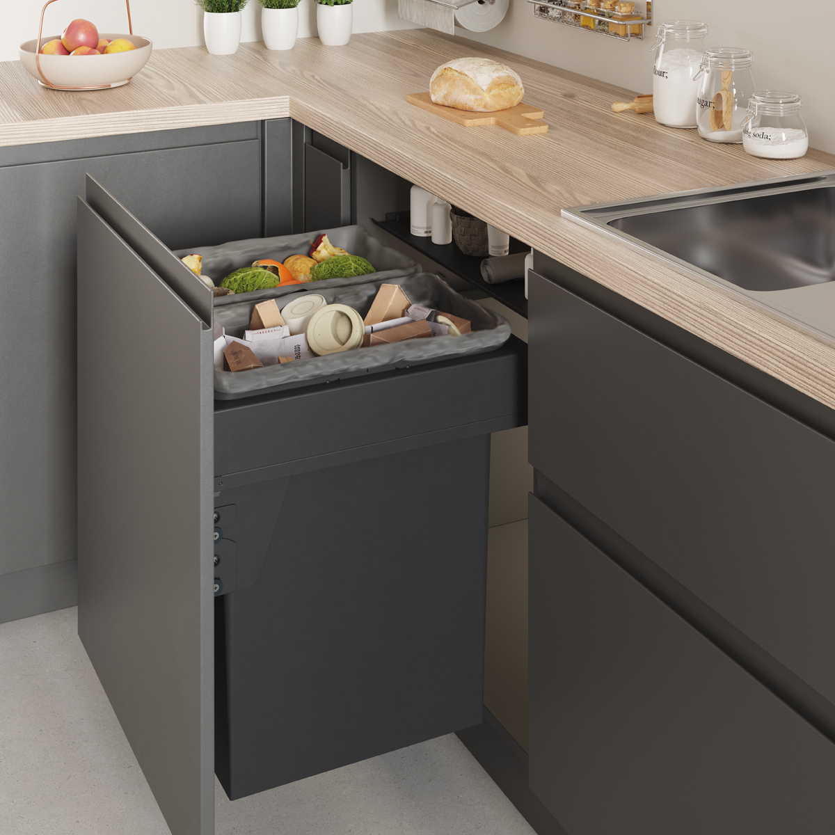 Luxe inbouwprullenbak - antraciet - hoog - 400mm