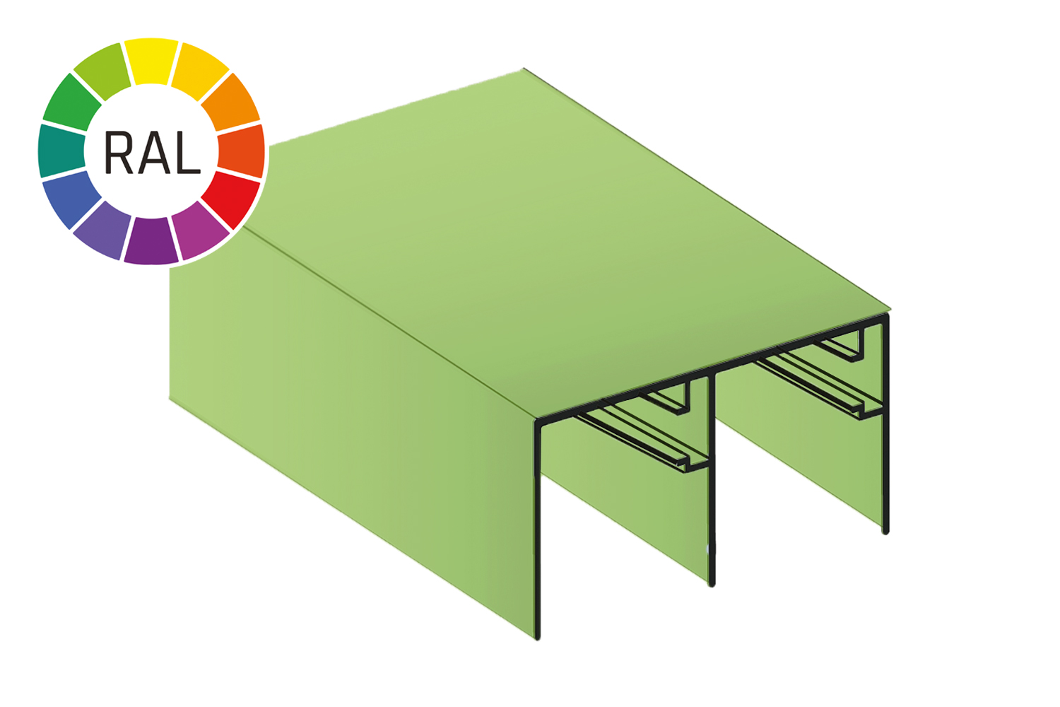 Bovenrail - voor Junior 6 - 5100mm - aluminium - jouw eigen RAL-kleur