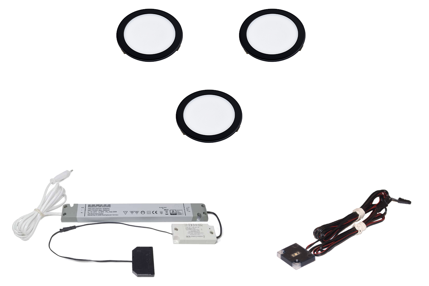 Led inbouw spot - moonlight emotion - set van 3 - 3000-6000k -  Ø68mm - mat zwart - 3,6w - 12v - incl. 30w trafo - touch opbouwdimmer