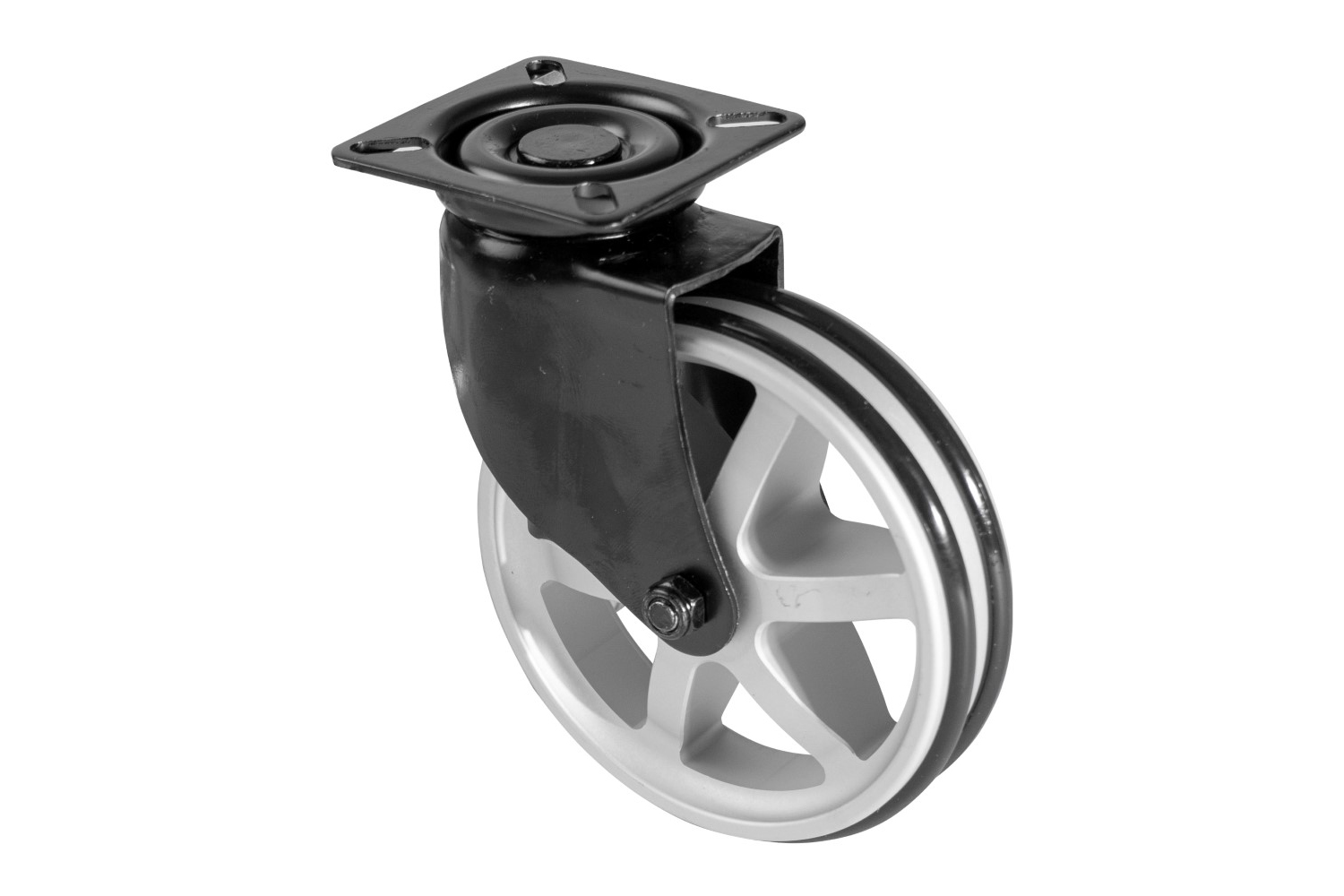 Zwarte zwenkwielen met spaakwiel