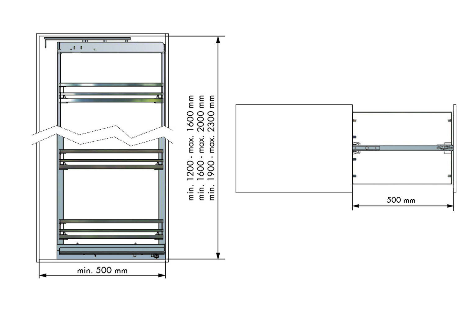 Antraciete apothekerskast - 120-160cm hoog - 450mm breed