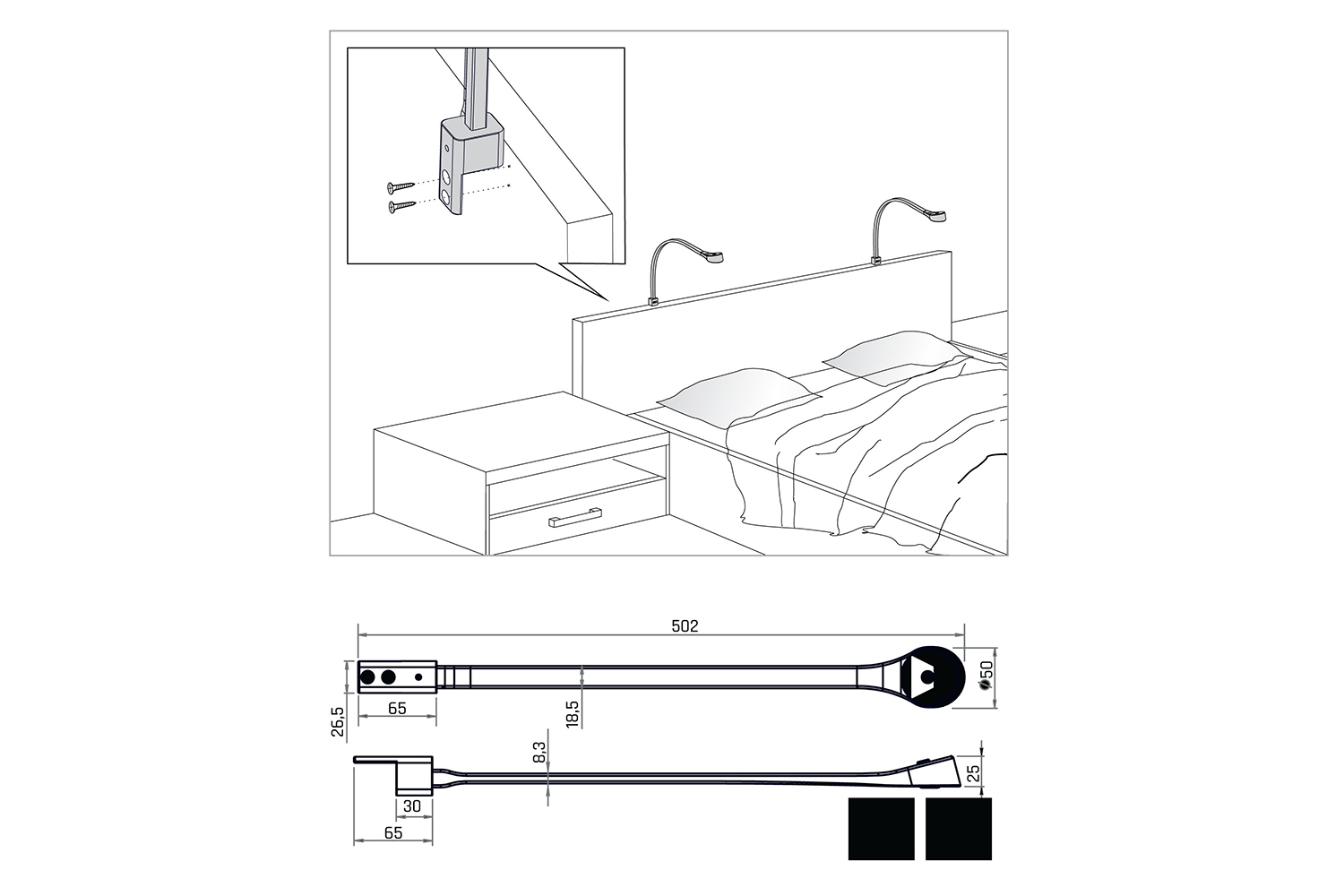 Flexi-r - set van 2 led bedlampjes met USB - wit