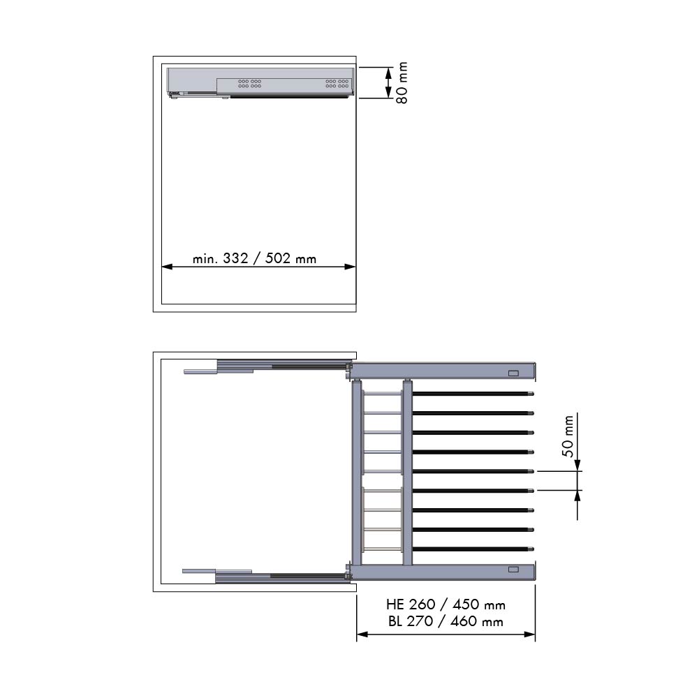 Luxe uittrekbare broekenhouder - Chic line - 490 mm diep - 600-700 mm
