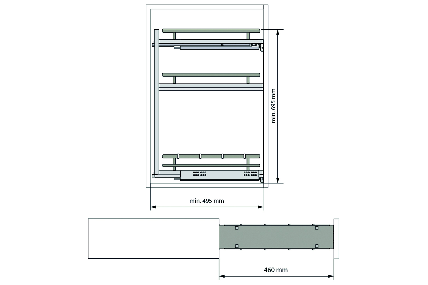 Luxe antraciete uittrekmand - flessenrek - 3 niveaus - 150 mm