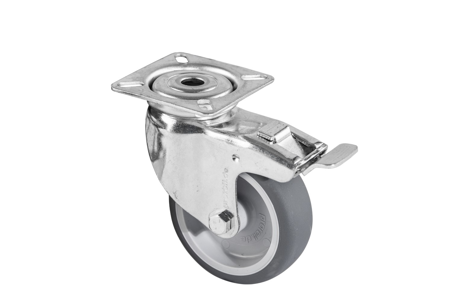 Verzinkte zwenkwielen met grijs rubber wiel - met rem