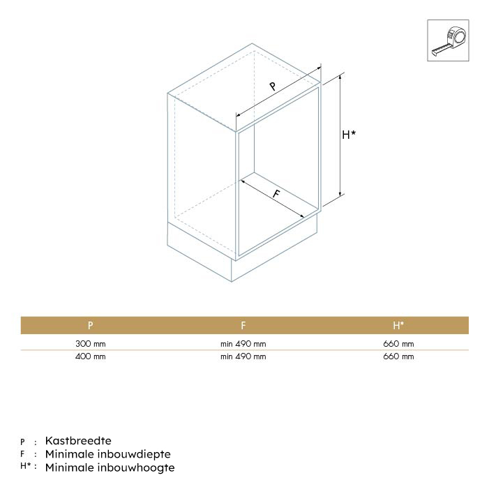Uittrekframe met 3 manden met melamine bodem - links - 300mm
