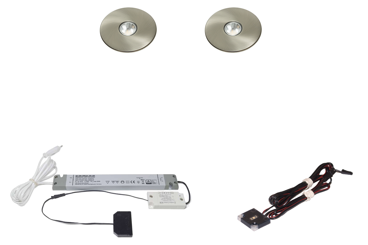 Led inbouw spot - set van 2 - superlight - 2700-6500k - Ø58mm - rvs-look - 2,9w - 12v - incl. 30W trafo - touch opbouwdimmer