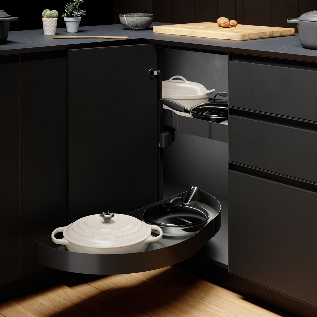 Zwenkplateau set - dolphin - nova flat - 400mm - links - antraciet Zwenkplateau set - dolphin - nova flat - 400mm - links - antraciet