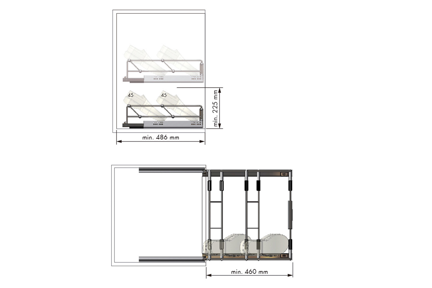 Compleet schoenenrek - met softclosing - montage: tweezijdig opschroefbaar - b:700-800mm - d:477mm