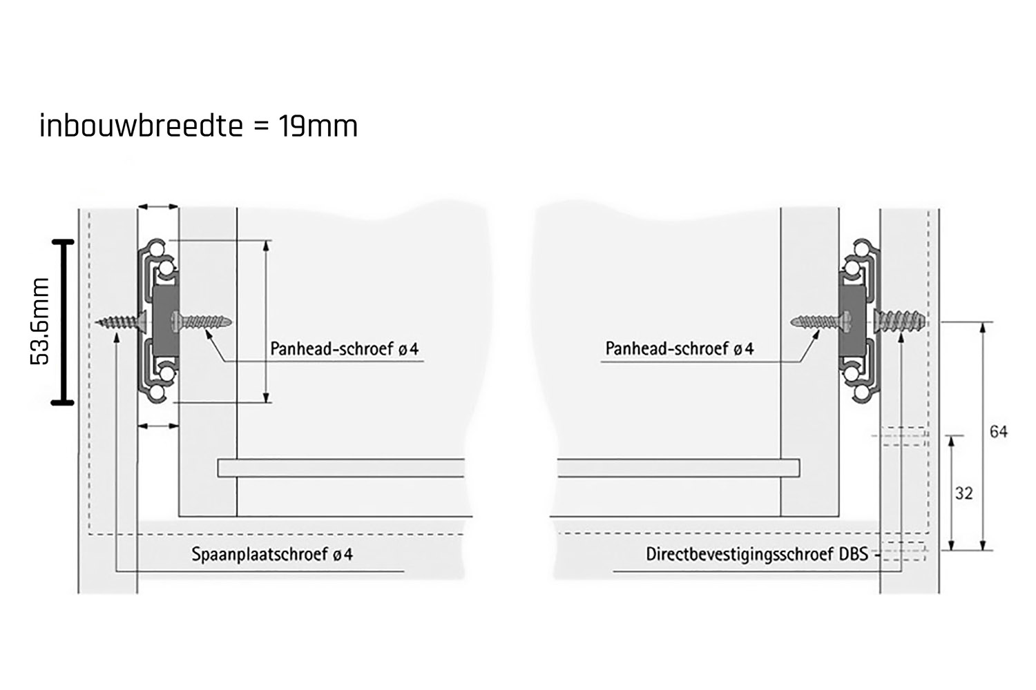 Ka53 kogelladegeleider set - 53mm hoog - 400mm