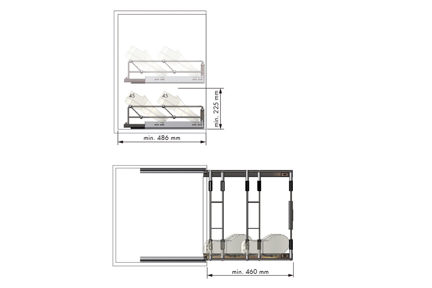 Compleet schoenenrek - met softclosing - montage: tweezijdig opschroefbaar - b:900-1000mm - d:477mm
