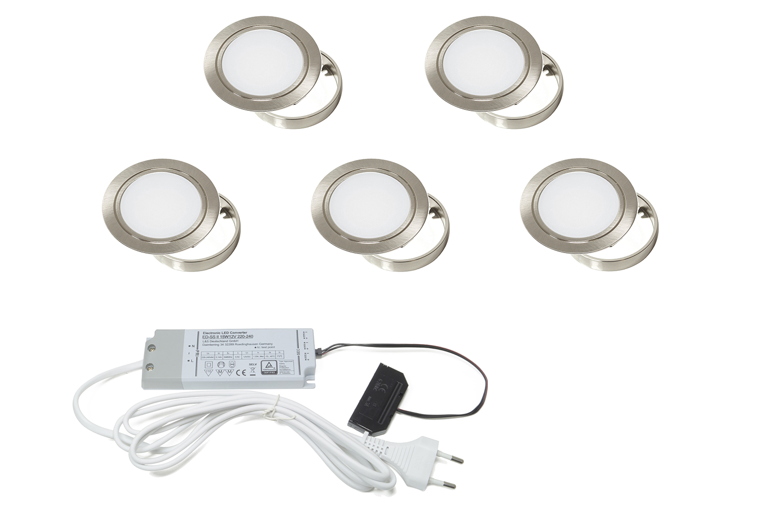 Chip - opbouw led spots - rvs-look - set van 5 - 3000K