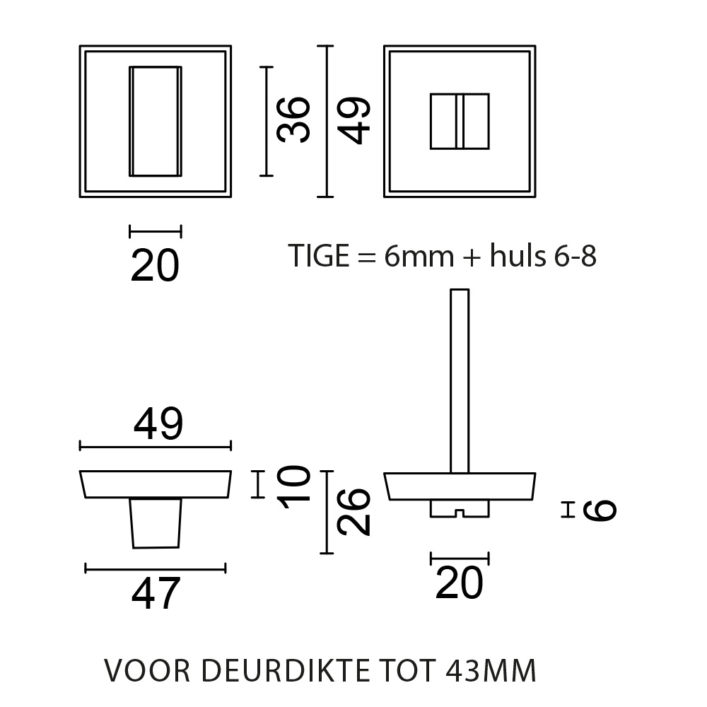 WC slot vierkant - Square - mat zwart