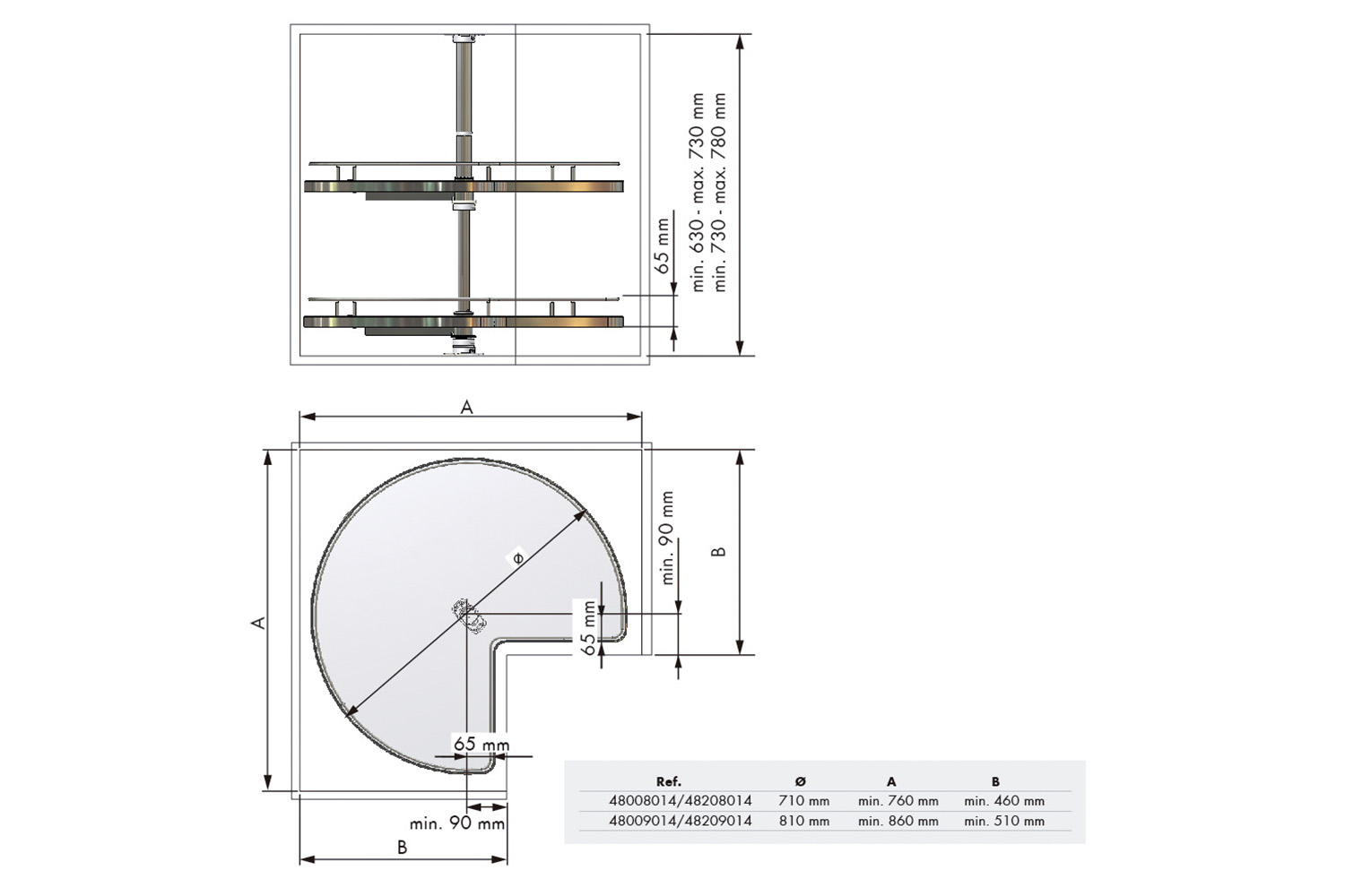 Draaicarrousel 3/4 rond met plateaus - Ø810mm