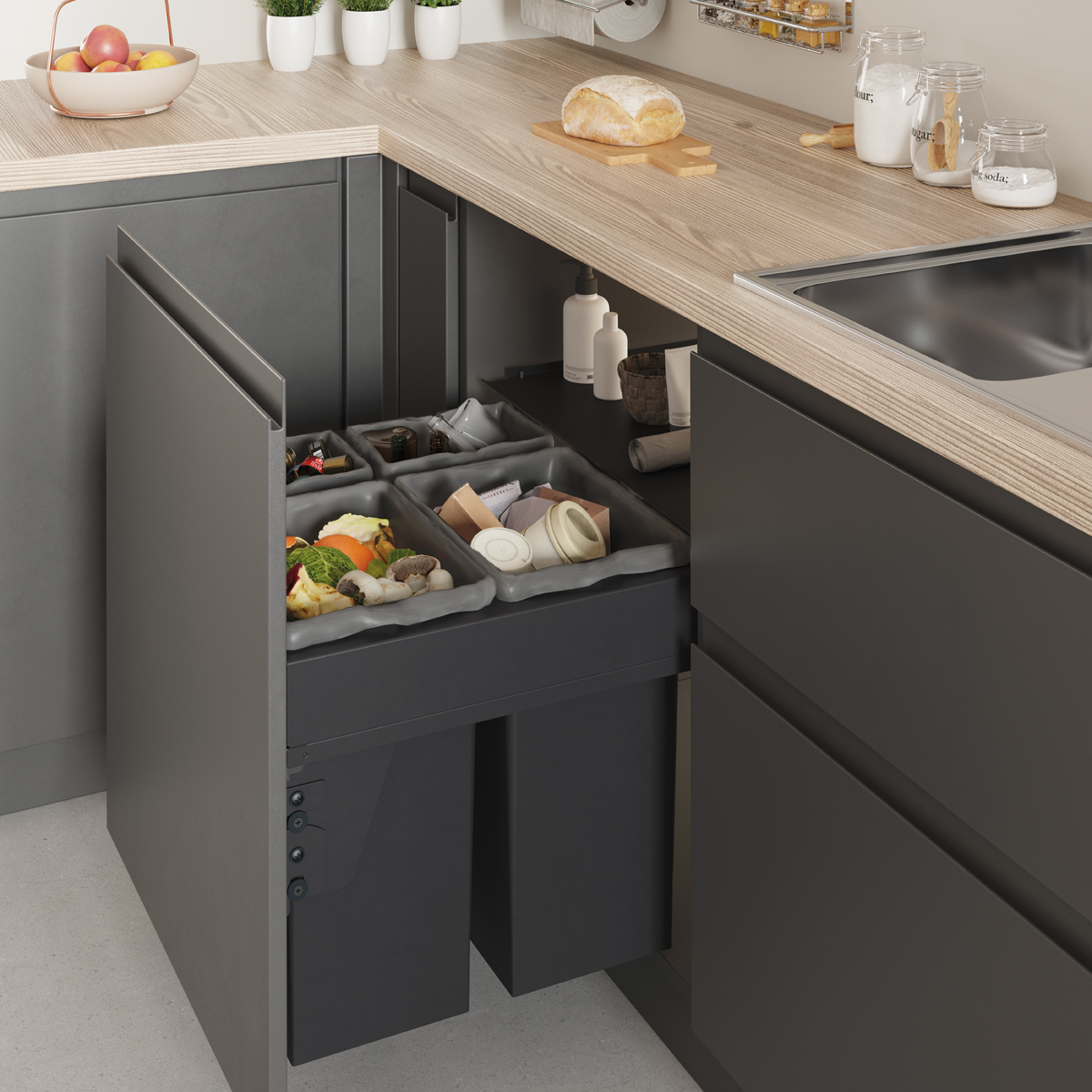 Luxe inbouwprullenbak - antraciet - 500mm