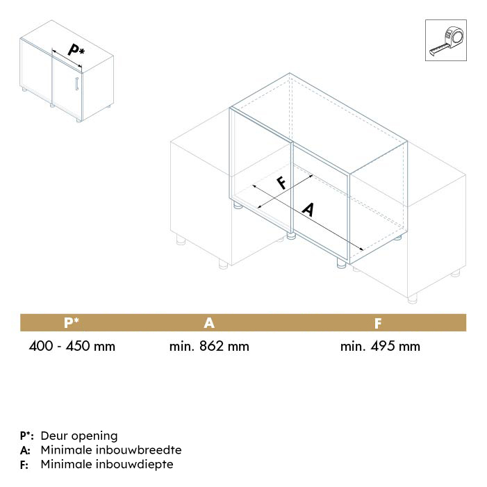 Moving corner - met plateaus - links - melamine/chroom