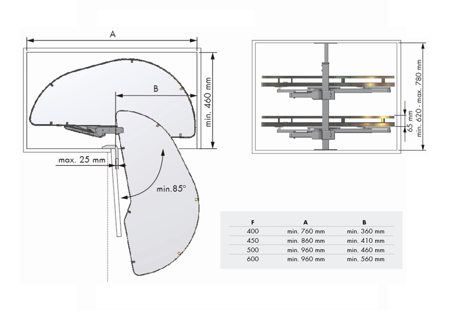 Zwenkplateau set - dolphin - 400mm - rechts - antraciet